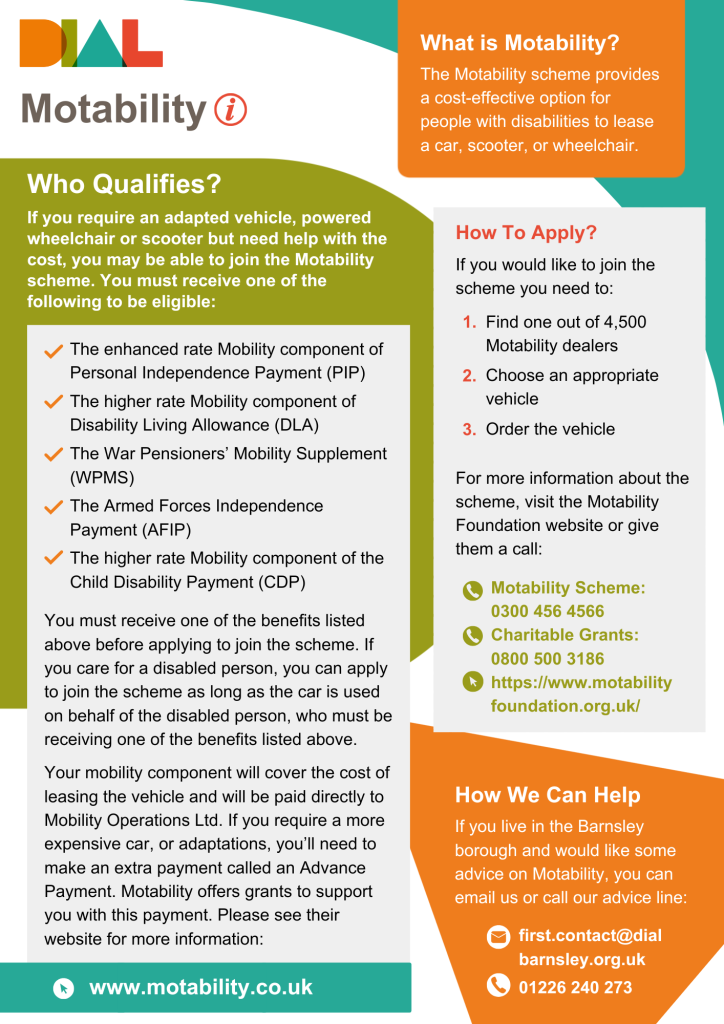 An image of the first page of our Motability fact sheet.