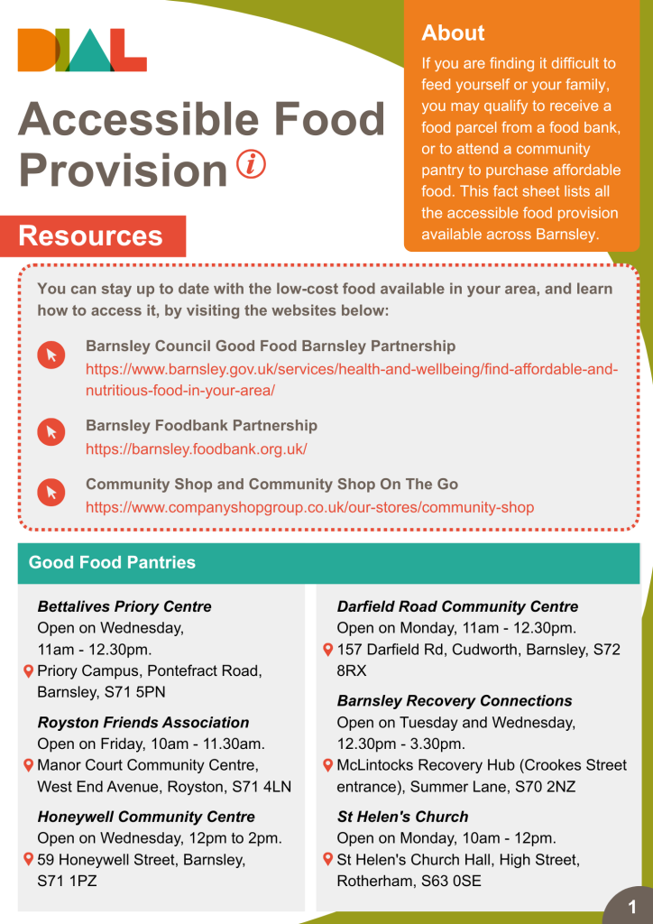 Accessible Food Provision In Barnsley (Foodbanks, etc)